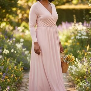 2xl Chic Blush Long Sleeve Maxi Dress